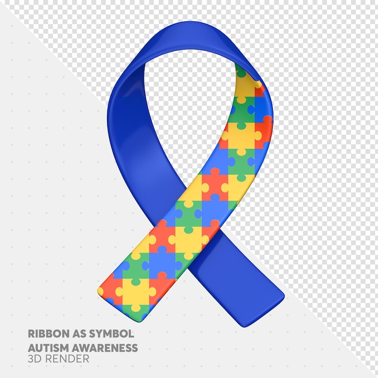 PSD kolorowa satynowa wstążka puzzle jako symbol świadomości autyzmu