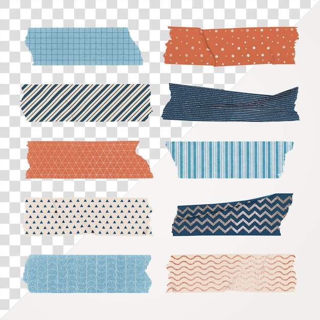 Kolorowa taśma washi, element kolażu png, urocze wzory, zestaw na przezroczystym tle