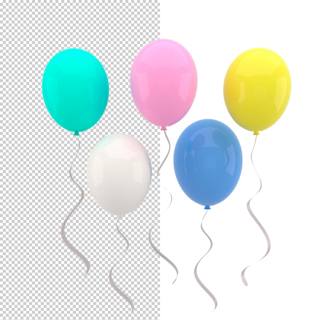 PSD kolorowe balony latające na przyjęcie urodzinowe i uroczystości render 3d na banery urodzinowe
