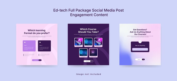 PSD kolorowe edtech social media post kit instagram marketing szablony dla platform uczenia się online