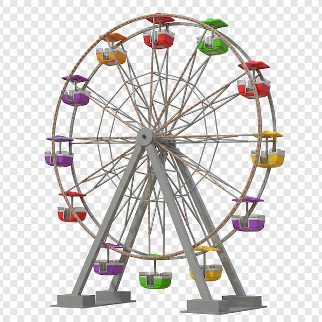 Kolorowe Ferris Wheel w parku rozrywki na przezroczystym tle