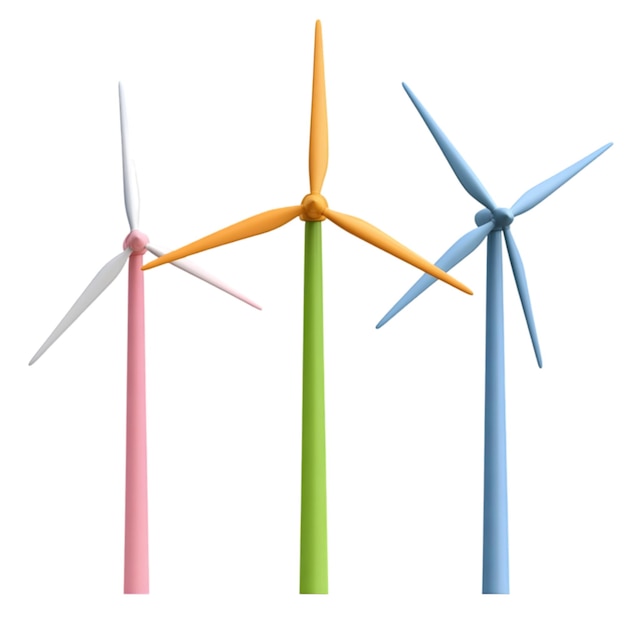 Kolorowe ilustracje turbin wiatrowych Koncepcja energii odnawialnej dla zrównoważonego i przyjaznego dla środowiska rozwoju