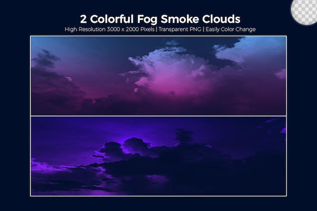PSD kolorowe mgły dymne chmury realistyczny zestaw na niebieskim tle