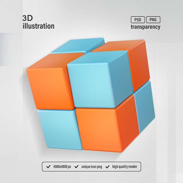 PSD kolorowe rubiks cube puzzle game asset icon isolated 3d render ilustracja