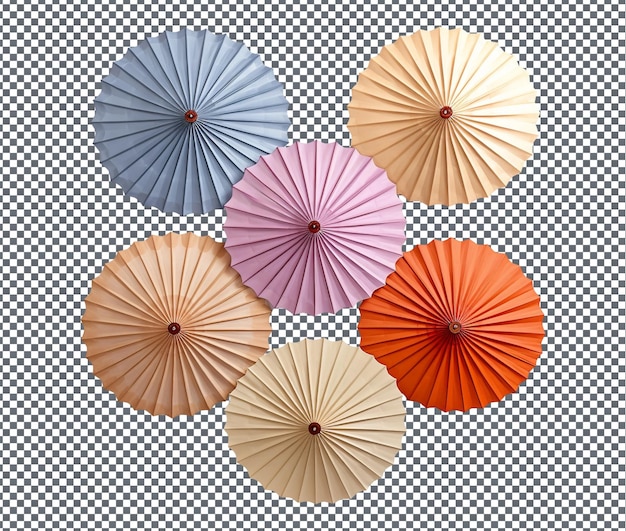 PSD kolorowe tradycyjne papierowe parasole izolowane na przezroczystym tle