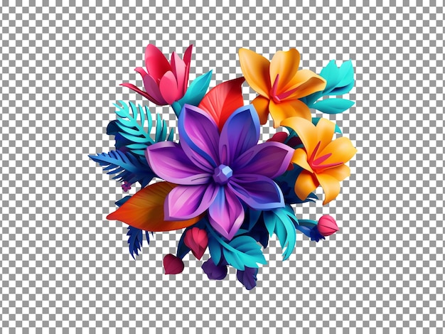 PSD kolorowy kwiat w stylu 3d na przezroczystym tle