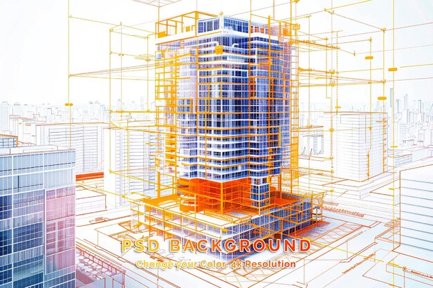 PSD kolorowy projekt budynku architektonicznego