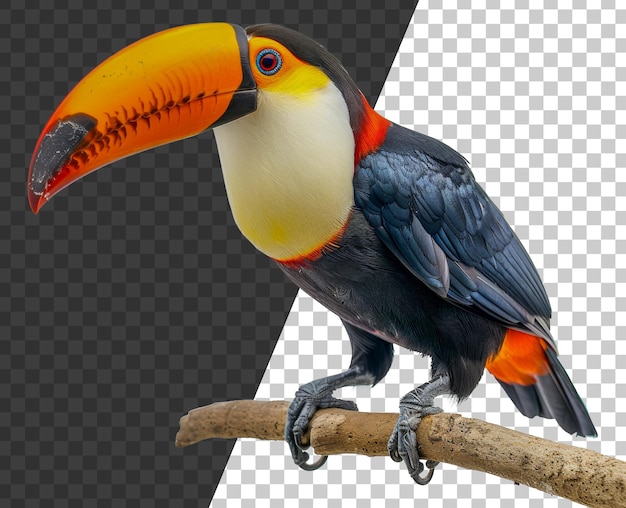 PSD kolorowy ptak z długim dziobem siedzący na gałęzi png