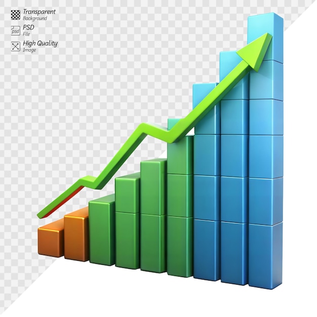 PSD kolorowy wykres wzrostu 3d z rosnącą zieloną strzałką