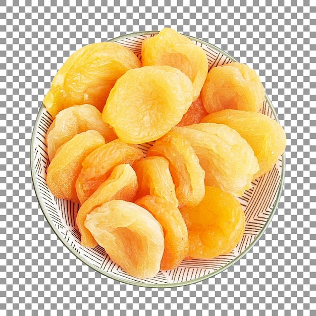 Kom gedroogd abrikozenfruit geïsoleerd op transparante achtergrond