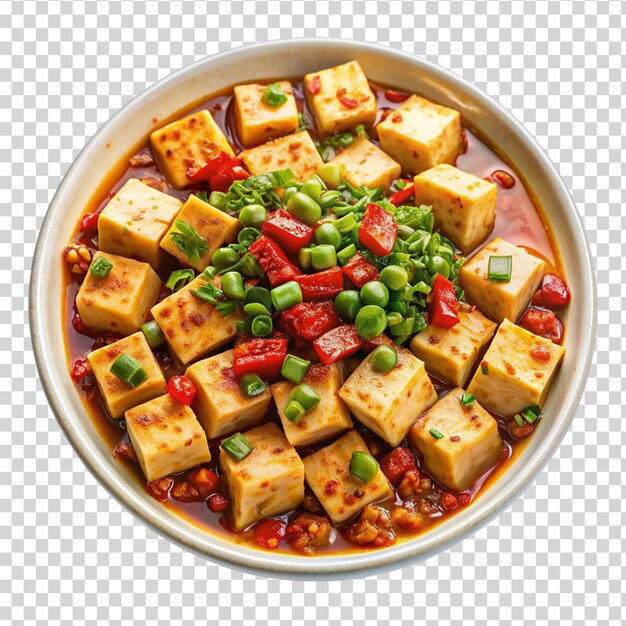 PSD kom mapo tofu geïsoleerd op een doorzichtige achtergrond