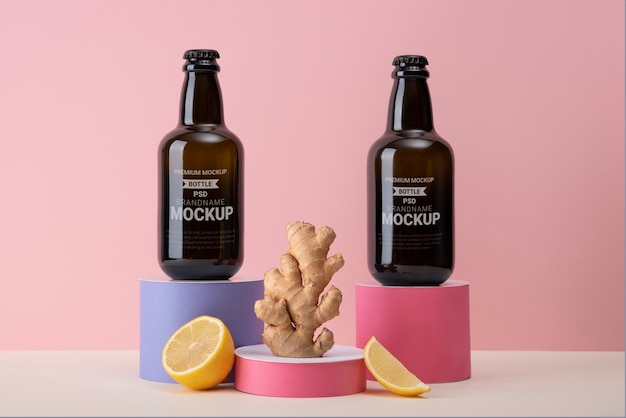 PSD mockup di progettazione di imballaggi kombucha