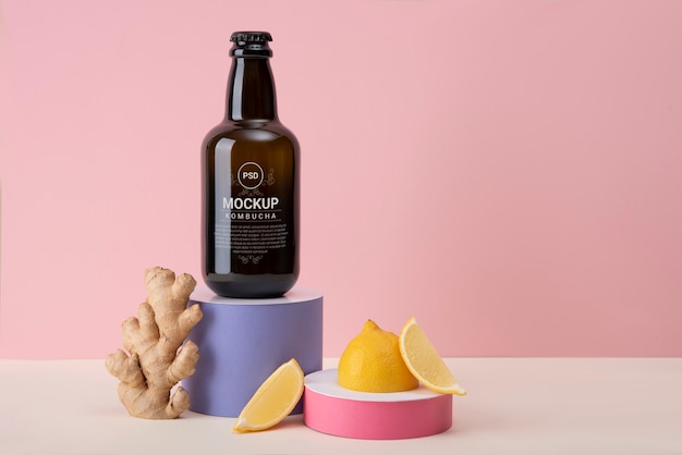 PSD mockup di progettazione di imballaggi kombucha