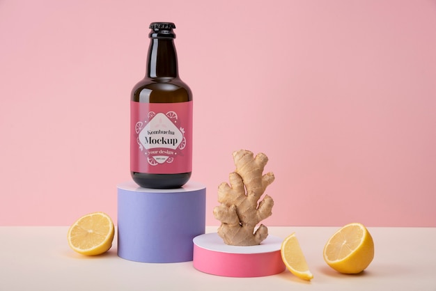 PSD mockup di progettazione di imballaggi kombucha