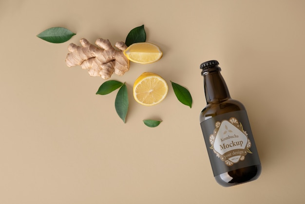 PSD mockup di progettazione di imballaggi kombucha