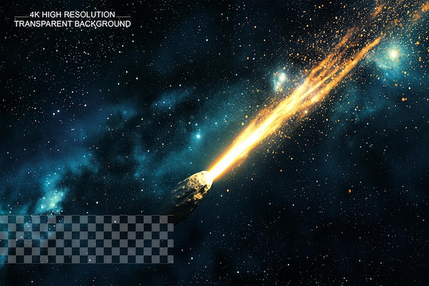 PSD kometa, asteroida, meteoryt spada na ziemię na przezroczystym tle.