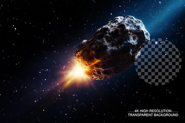 PSD kometa, asteroida, meteoryt spada na ziemię. niebiańskie wydarzenie. przezroczyste tło