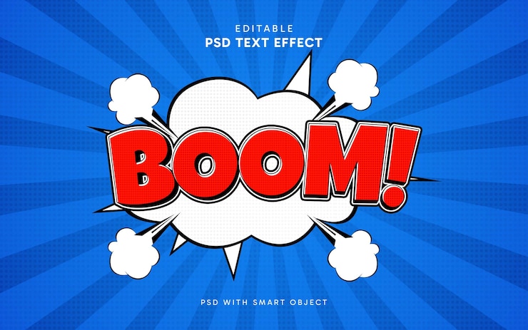 PSD komiksowy efekt tekstu boom