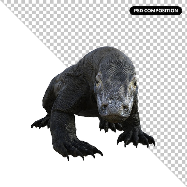 PSD drago di komodo isolato rendering 3d