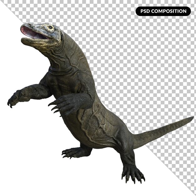 PSD komodo dragon isolated 3d rendering