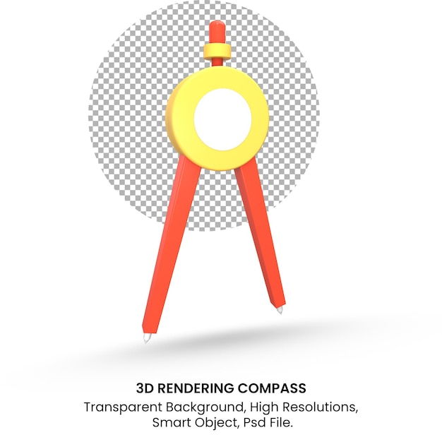 Kompas renderowania 3d na przezroczystym tle