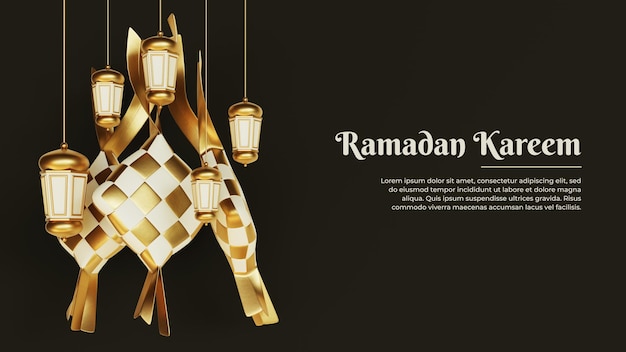 Kompozycja Islamskich Pozdrowień Ramadanowych Z 3d Półksiężycem I Arabskimi Lampionami