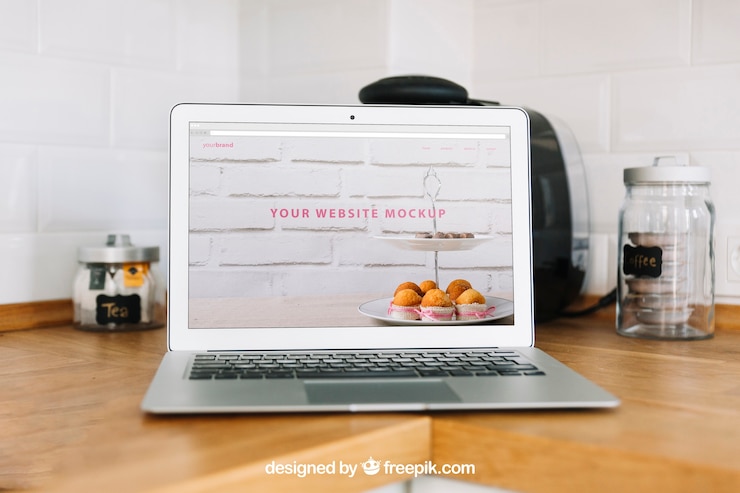 PSD kompozycja workspace z laptopem