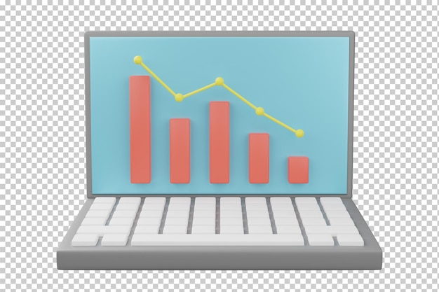 PSD komputer przenośny renderujący 3d z wykresem słupkowym