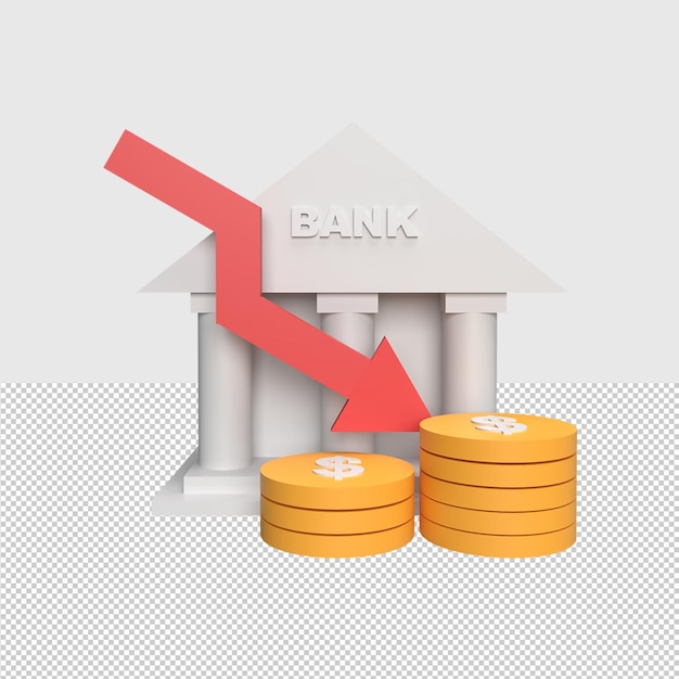 Koncepcja 3d Bank Interest Down Renderowana Ilustracja