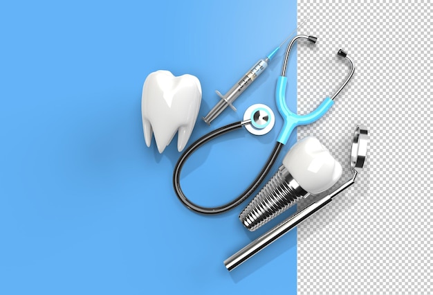 Koncepcja chirurgii implantów dentystycznych Renderowanie 3D Przezroczysty plik PSD