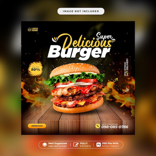 Koncepcja Kreatywna Specjalne Pyszne Menu Z Burgerami Na Szablonie Banera Promocyjnego W Mediach Społecznościowych