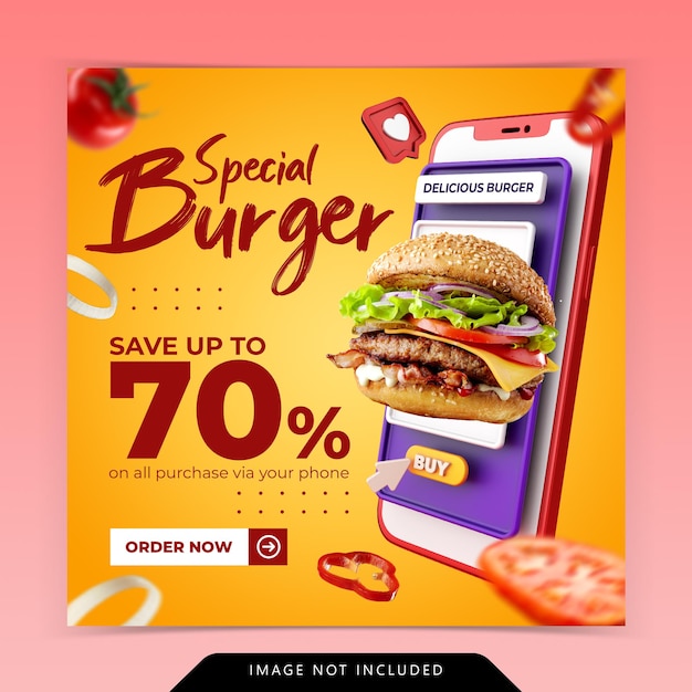 Koncepcja Kreatywna Zamówienie Online Promocja Menu Burgera Szablon Banera Społecznościowego