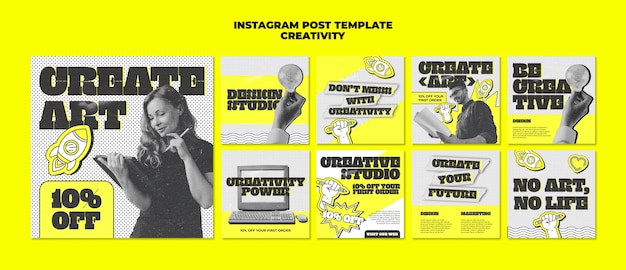 Koncepcja kreatywności płaskiego projektu posty na Instagramie