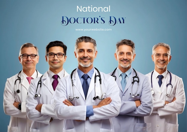 PSD koncepcja narodowego dnia lekarzy grupa lekarzy w białych płaszczach