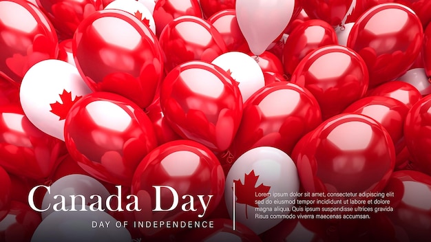 PSD koncepcja plakatu happy canada independence day z kanadyjskimi balonami o tematyce flagowej