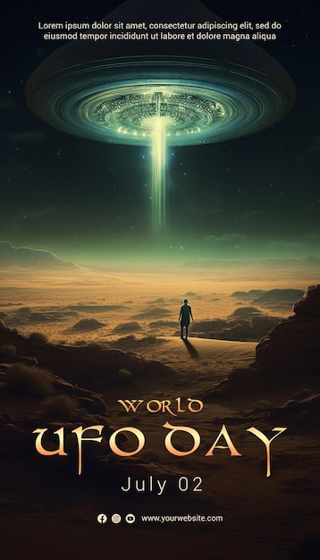 PSD koncepcja plakatu światowego dnia ufo w stylu ilustracji fantasy