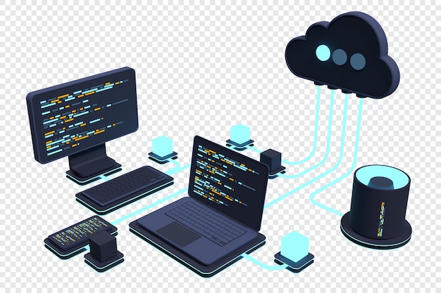 PSD koncepcja przetwarzania w chmurze nowoczesna technologia chmury centrum danych koncepcja izometryczna technologia chmury 3d z centrum danych koncepcja hostingu internetowego renderowanie 3d