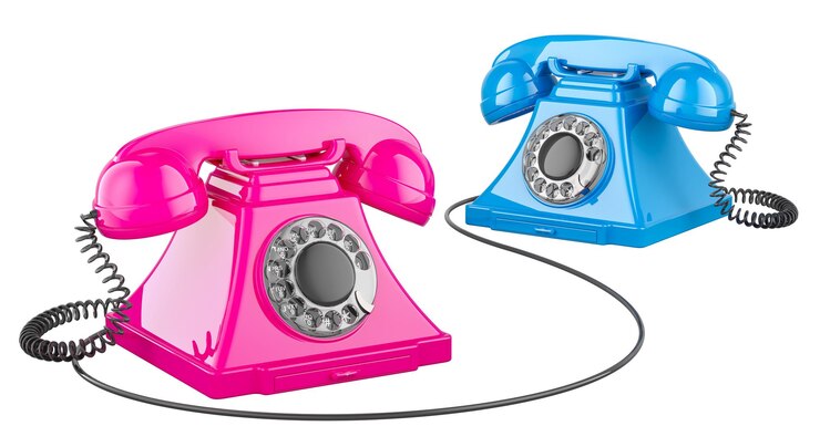 PSD koncepcja randki telefonicznej niebieskie i różowe telefony połączone renderowanie 3d izolowane na przezroczystym tle
