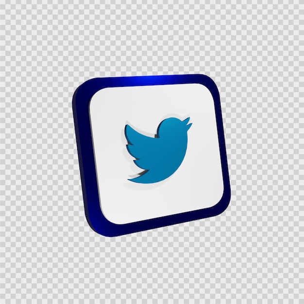 PSD koncepcja renderowania 3d na twitterze mediów społecznościowych, z błyszczącymi białymi i niebieskimi kolorami.