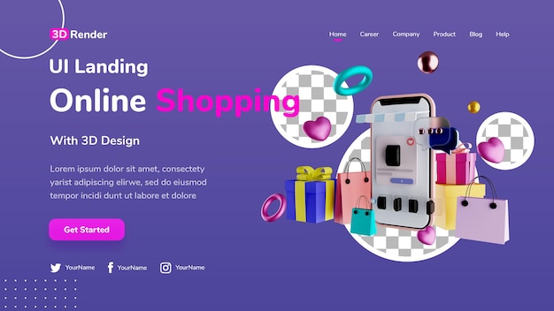 Koncepcja szablonu strony docelowej 3D Zakupy online