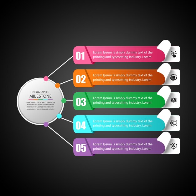 PSD koncepcja technologii szablonu gradient infographic z 5 opcjami lub schematem schematu kroków