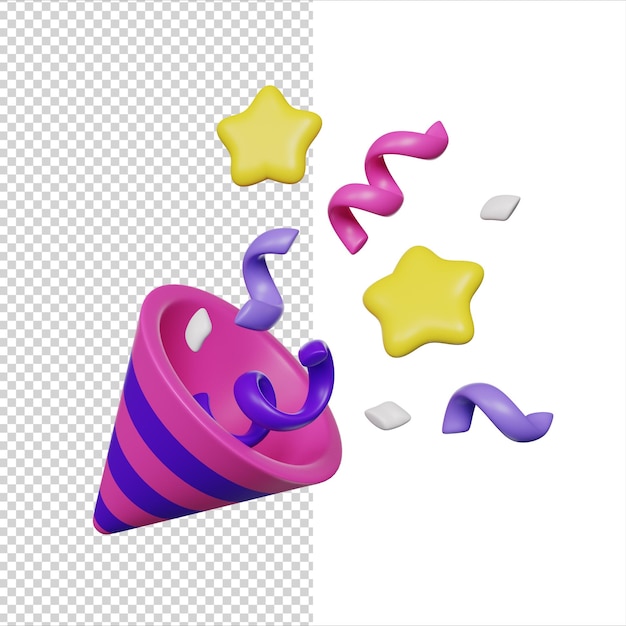 PSD konfetti party popper lub celebration cannon 3d renderowanie ikony