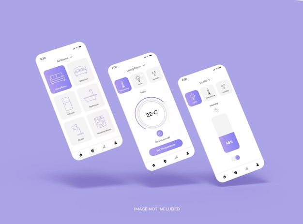 Konfigurowalna makieta z oddzielnymi ekranami telefonów komórkowych do prezentacji aplikacji ui ux renderowania 3d