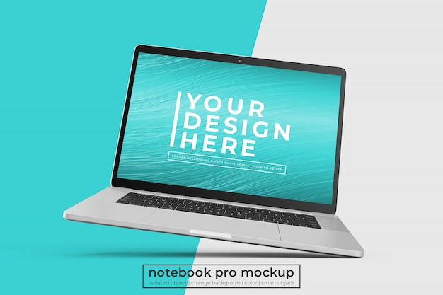Konfigurowalny wysokiej jakości osobisty laptop Pro PSD makiety projekt w prawej pozycji pochylonej
