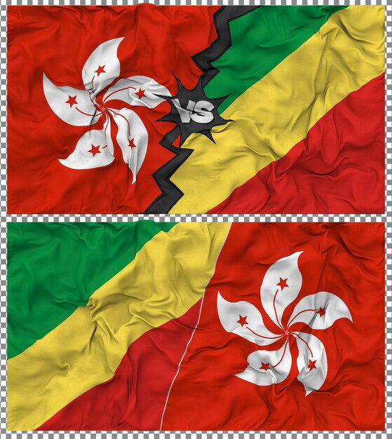 Kongo przeciwko Hong Kongu Półkombinowana flaga Tkanina Bump Tekstura 3D Rendering