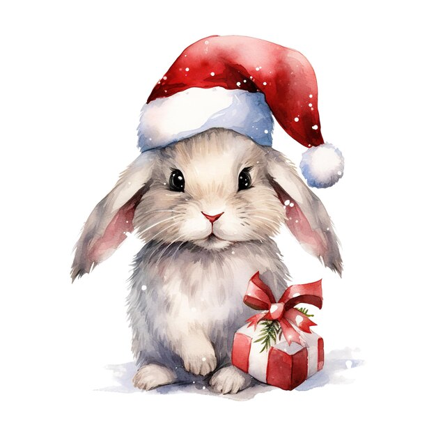 PSD konijn met kerstmanhoed voor kerst evenement waterverf stijl ai gegenereerd