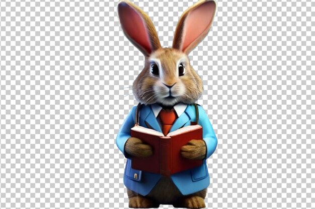 PSD konijnenleraar met een boek op blauwe achtergrond