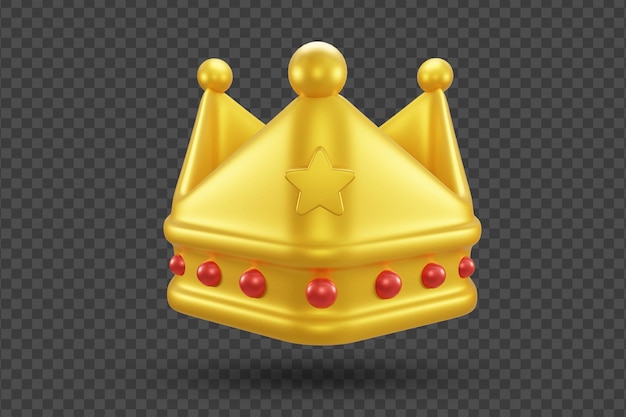 Koning of koningin gouden kronen 3d-rendering pictogram met edelstenen