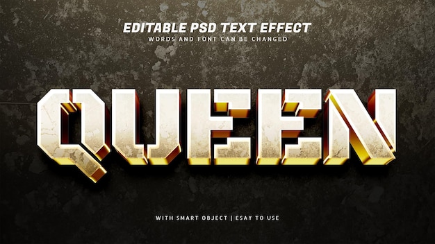 Koningin goud 3D-teksteffect bewerkbaar