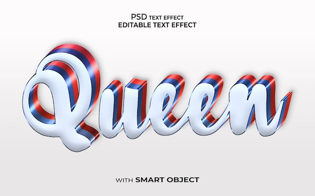 Koningin teksteffect 3D-stijl mockup lettertype-effect